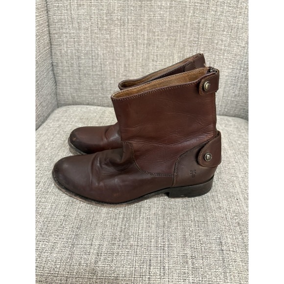 Frye Melissa Button Women's Brown Leather Back Zip Short Boot 8M - Picture 1 of 8
